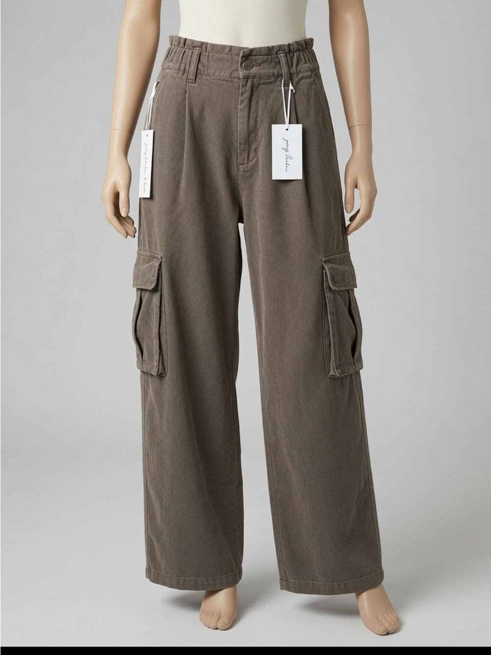Young Fabulous & Broke Cropped Wide-Leg Cargo Pants in Olive